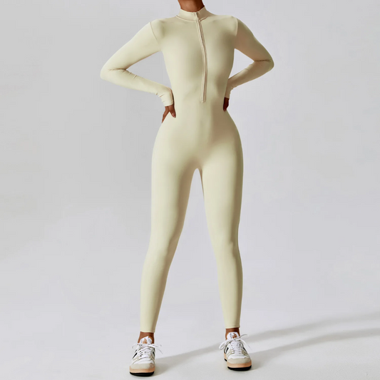 Zipped Yoga Suit in Oat Apricot