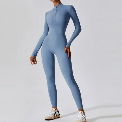 Zipped Yoga Suit in Haze Blue