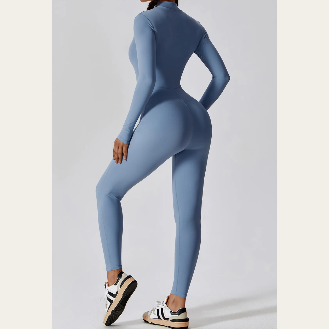 Zipped Yoga Suit in Haze Blue