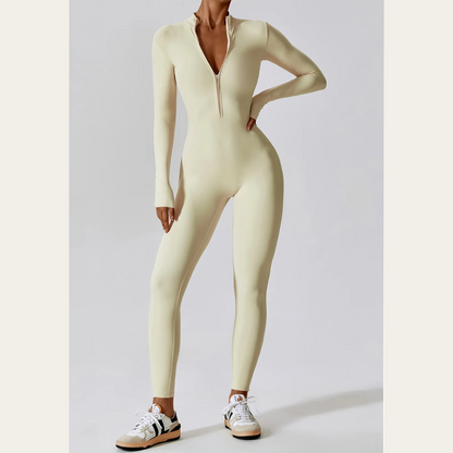 Zipped Yoga Suit in Oat Apricot