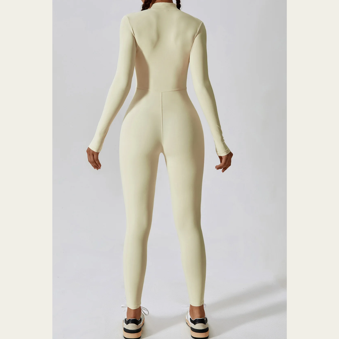 Zipped Yoga Suit in Oat Apricot