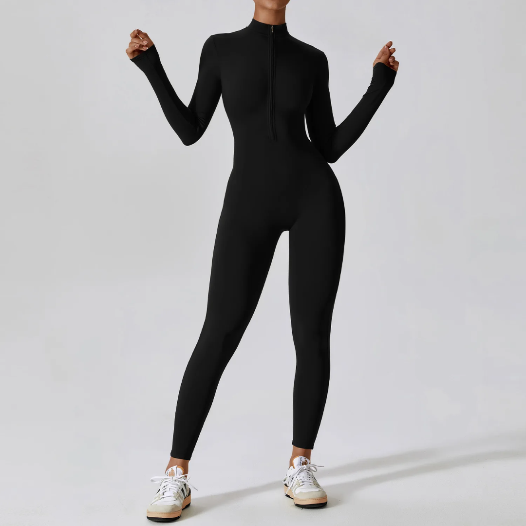 Zipped Yoga Suit in Advanced Black