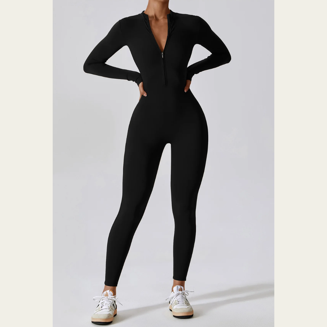 Zipped Yoga Suit in Advanced Black