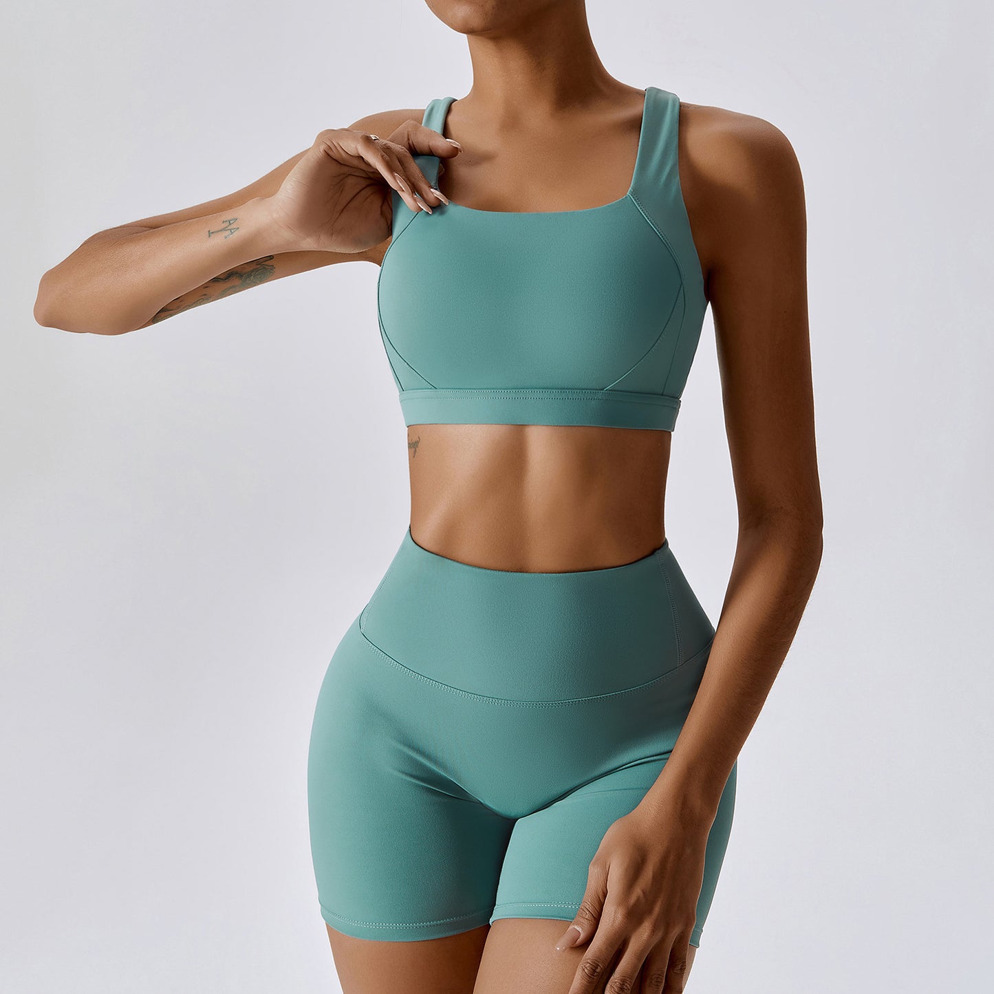 Double Strap Sports Bra in Soft Teal